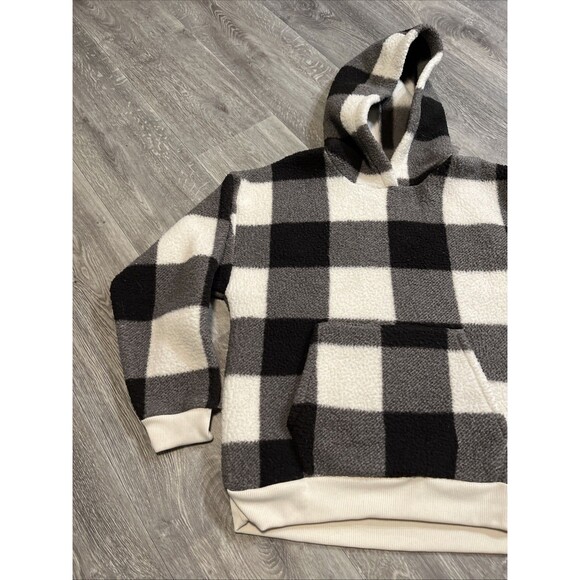 American Eagle Hoodie Women’s Sherpa Fleece Kangaroo Pocket Black White Medium - Picture 3 of 9